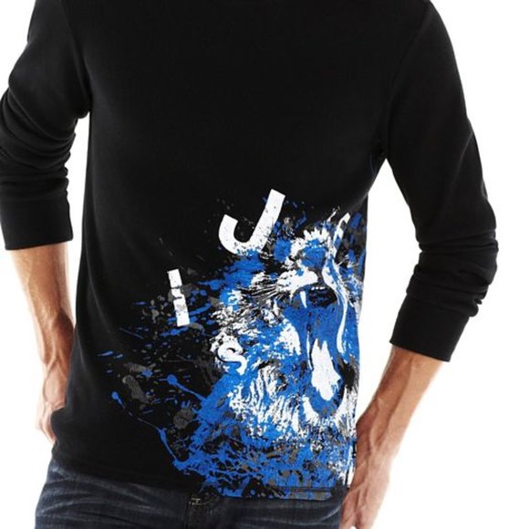 Jeans By Buffalo Black Graphic Thermal Shirt - Picture 1 of 3